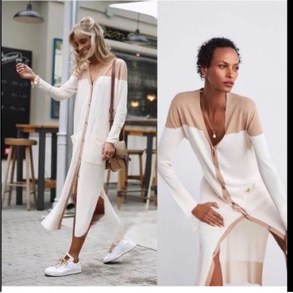 Zara Long Duster Cardigan Block Color Light weight Button front size small